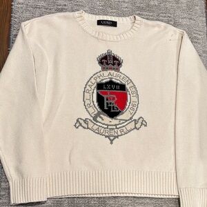 Lauren Ralph Lauren  Cream Sweater with Crest Design Size L